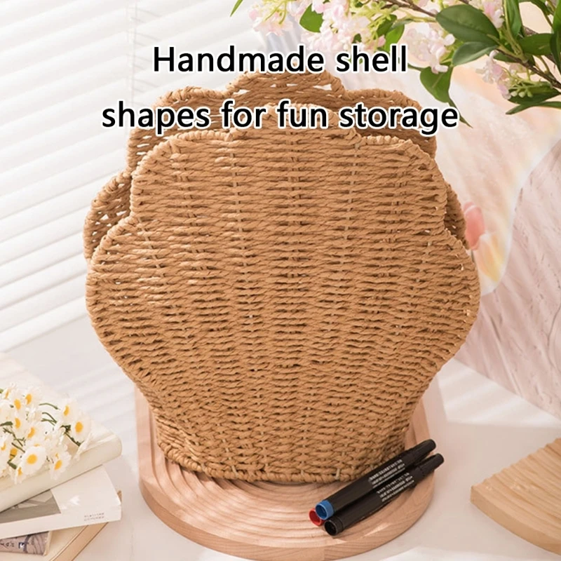 

Paper Cord Decorative Container For Stationery Accessories Shell Shaped Basket D2RD
