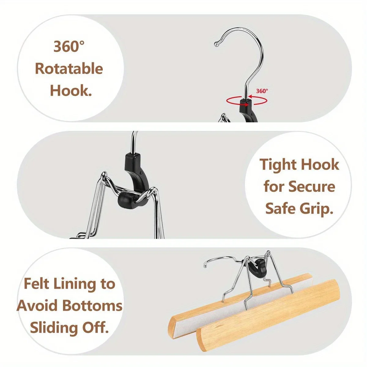 1/2/4pcs 360° Swivel Hook, Trouser Hanger,Wrinkle Free Clamp Closet Organizer,for Skirts Wooden Skirt Pants Clothes Hangers with