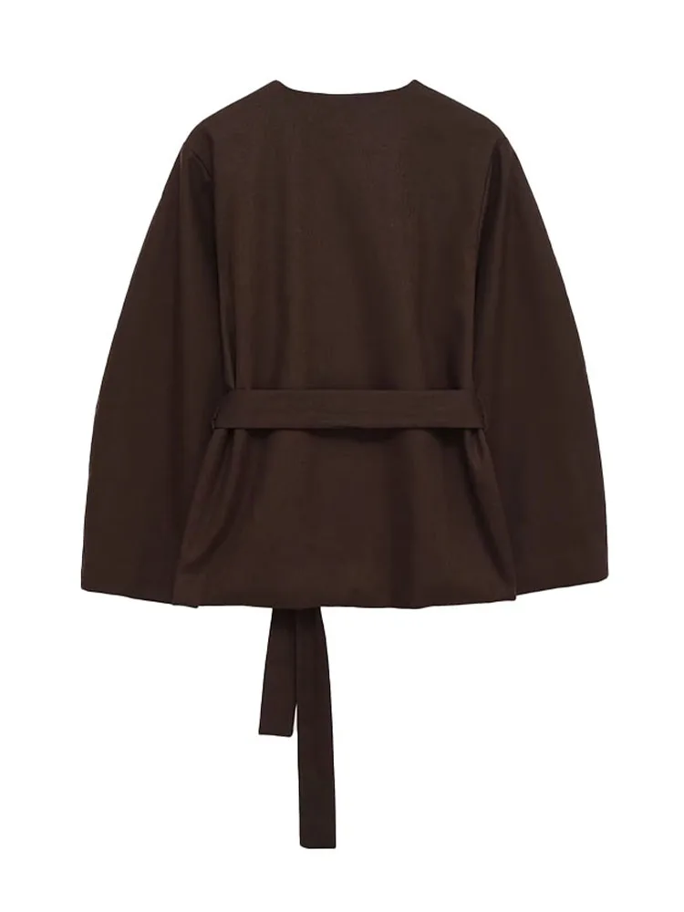 HH النساء 2025 موضة جديدة متعددة الاستخدامات طاقم الرقبة الصلبة مربوط السترة معطف الإناث شيك أنيق مكتب سليم كم طويل سترة Mujer #3