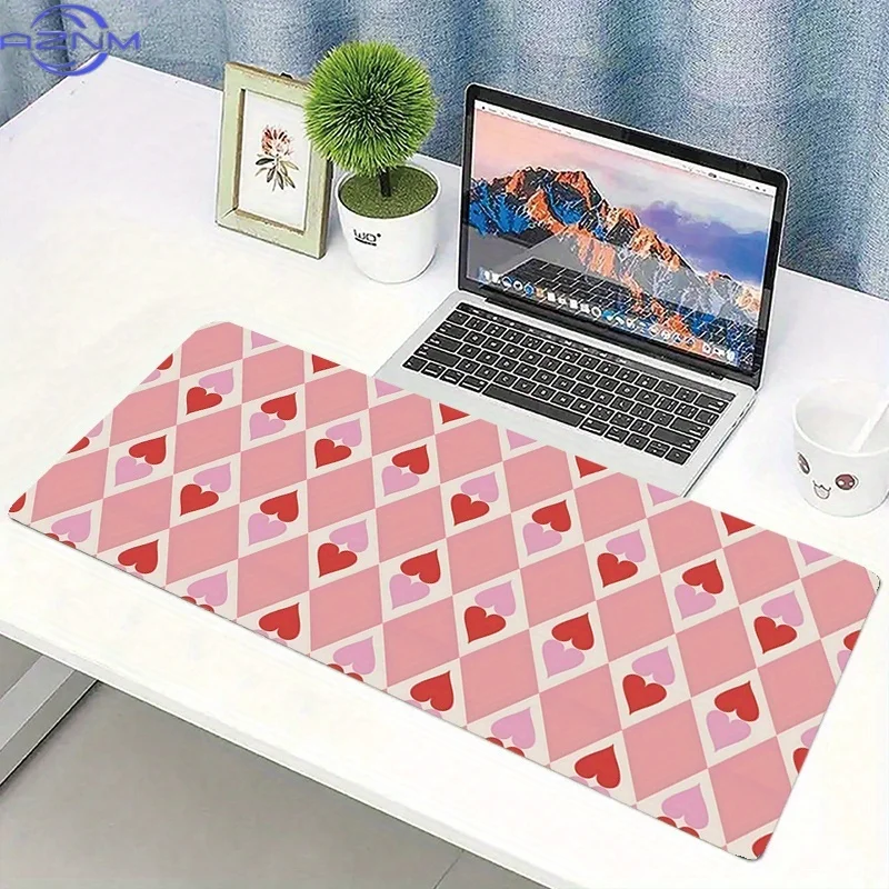 [School Ready] Pink Heart-Shaped Mouse Pad  cm Sewn Edge Table Mat Aesthetic Design Desk Mat Non-slip Rubber Desk Pad Extended K