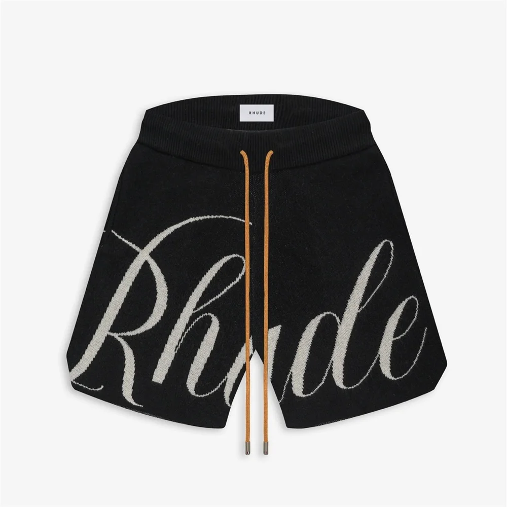 Trendy Brand Knitted High Street Shorts Casual Loose Fit Youth Summer Fashion Letter Embroidery Drawstring Sweatpants