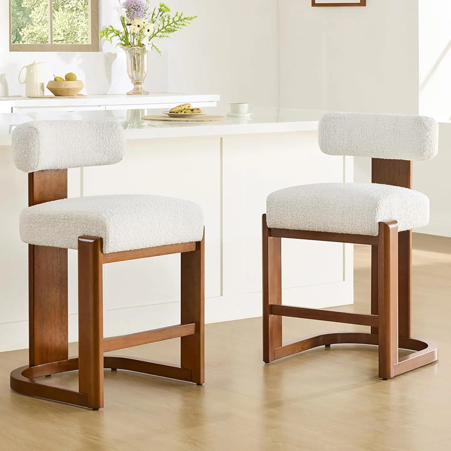 

Modern Bar Stools Set Of 2, 27" Counter Height Bar Stools, Upholstered Barstools With Backs And Wood Legs For, Customized