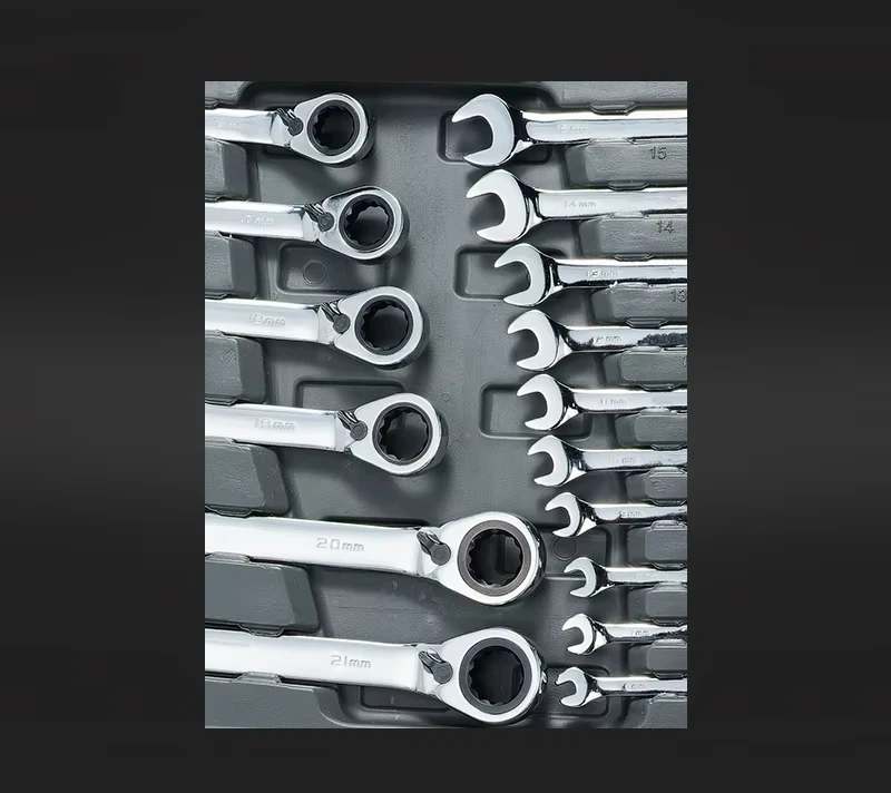 23 PCS High Torque 72 Teeth Reversible Open End with Ring Ratchet Wrench Set (6-33mm) for Mechanics