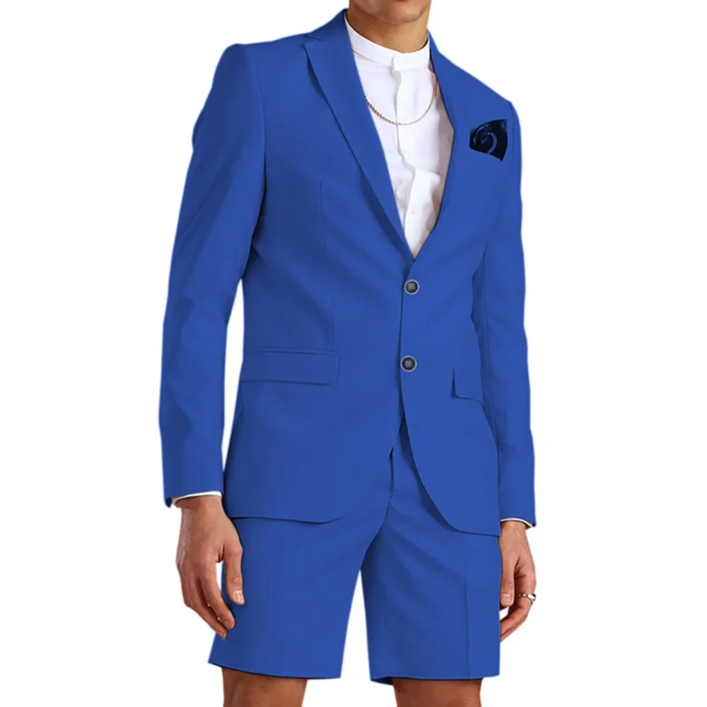 Casual Summer Light Blue Men's Suit Short Pant Suits 2 Piece Tuxedo Groom Beach Wedding Dress Costume Homme Mariage(Blazer+Pant)