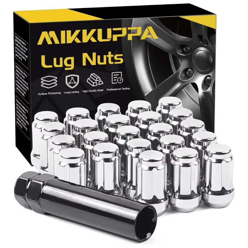 MIKKUPPA 23PCS 1/2-20 Steel Spline Wheel Lug Nuts Closed End with Socket Tool – Black/Chrome Wheel Nuts Kit for Car Truck SUV