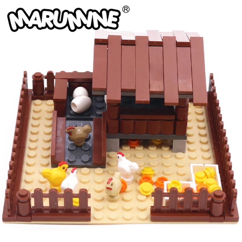 Marumine 138PCS Chicken Farm MOC Building Blocks Construction Bricks Assembling 95342 Friend House Classic DIY Model Kit Toys