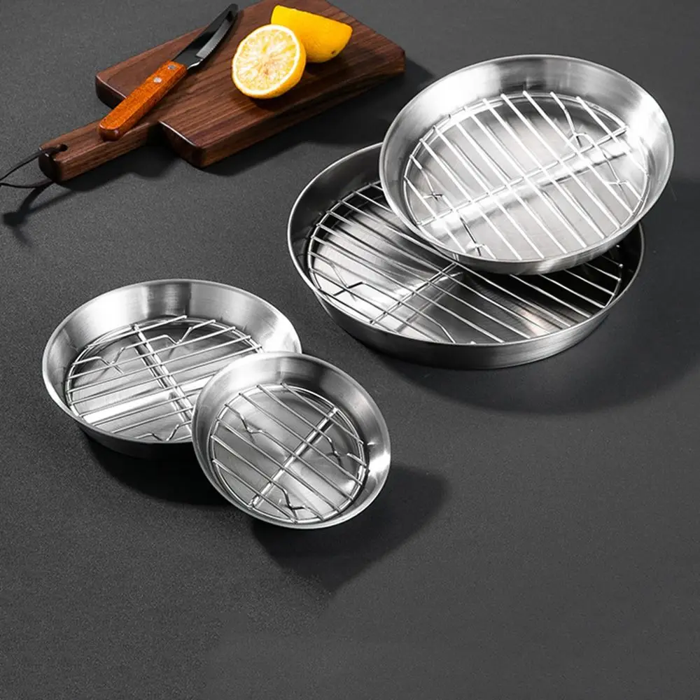 304 Stainless Steel Air Fryer Baking Tray Elevated Mesh Non-stick Air Fry Basket Food-Grade 2-Piece Set Steaming Cooling Racks