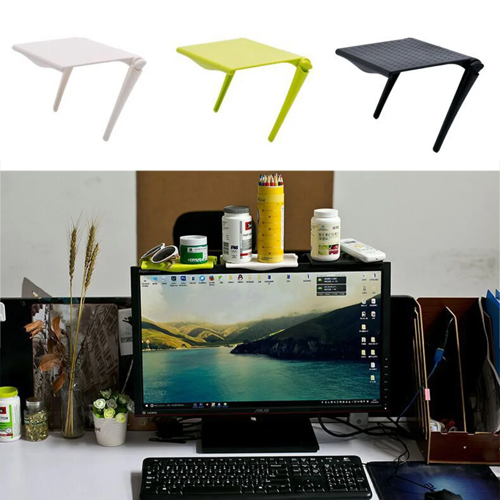 

Screen Storage Shelf Foldable Computer Lcd Display Rack Multifunctional Desktop Organizer For Office Home White