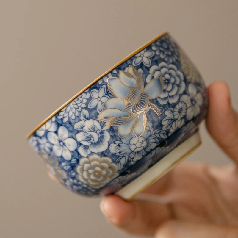 Ru Kiln Gold Blossoms  Master Cup Household Tea Cup Handmade Tea Bowl Smelling Cup Teaset Supplies Teaware A Cup Of Tea