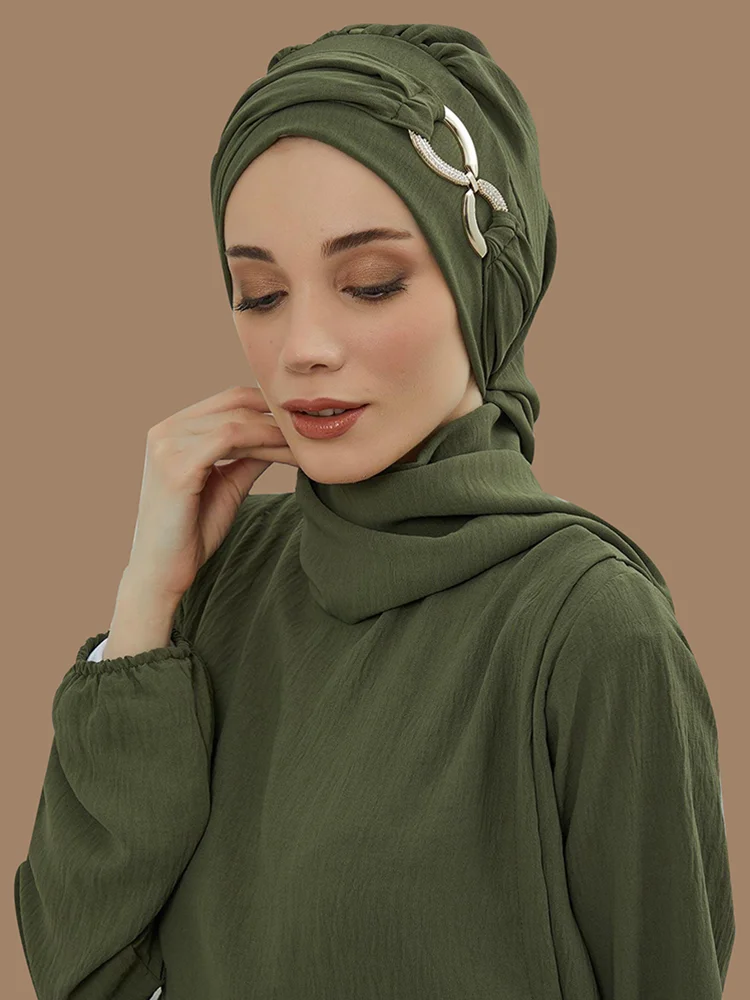 Instant Turban Scarf Head Turbans Hijab Women Headwear With Unique Accessories Butterfly Metal Buckle Design