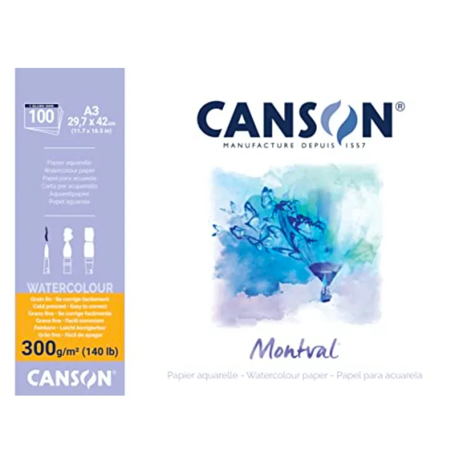 

Montval 300gsm Watercolour Practice Paper pad Including 100 Sheets Size:A3 Natural White and Cold Pressed Not