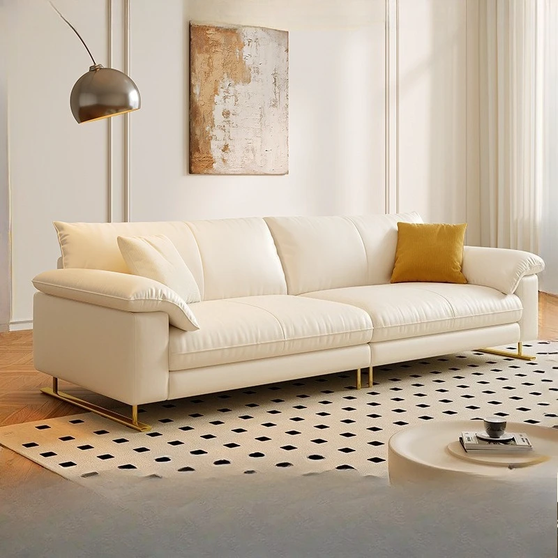 New cream white top-grain leather sofa for small living room modern minimalist genuine leather sofa