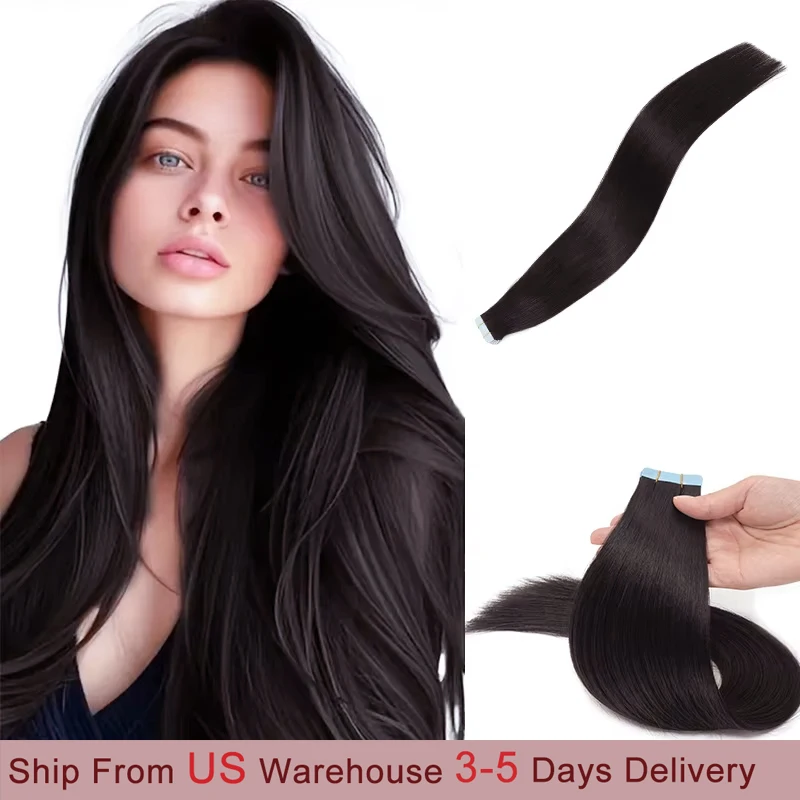 

1B Натуральная черная лента для наращивания волос, машинная лента для наращивания Remy, полная голова, 18 дюймов, толстые концы, лента для волос