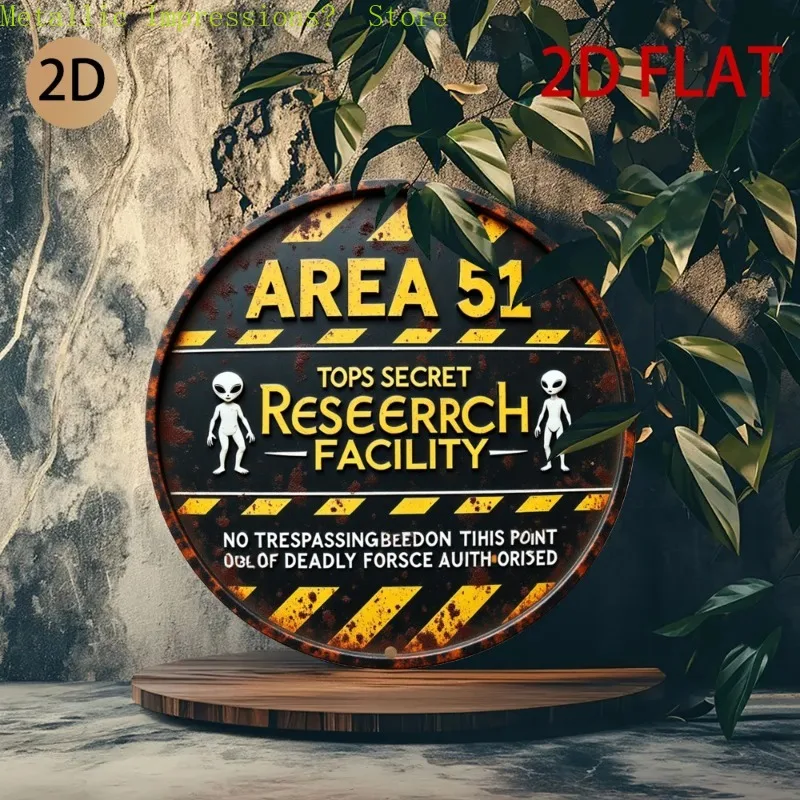 2d flat Themed No Trespassing mental Sign - Top Secret Research Facility Vintage Retro Wall Decor with Alien Silhouettes