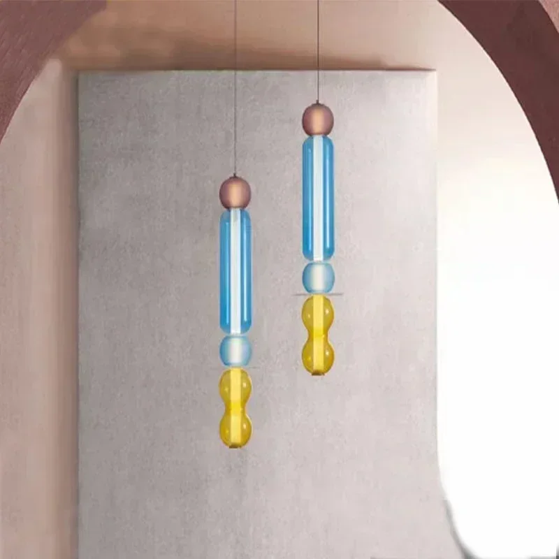 Colored Pendant Lamps LED Stained Glass Pendant Light Bar Shop Restaurant Dinging Room Creative Bedside Lamp Fixtures