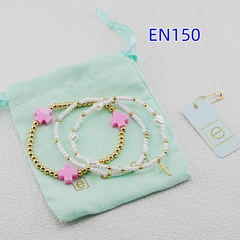 VKVVA Fashion Jewelry 3pcs Pink Cross Gold-plated Bracelet Set for Women Birthday Gifts, Unique Gift
