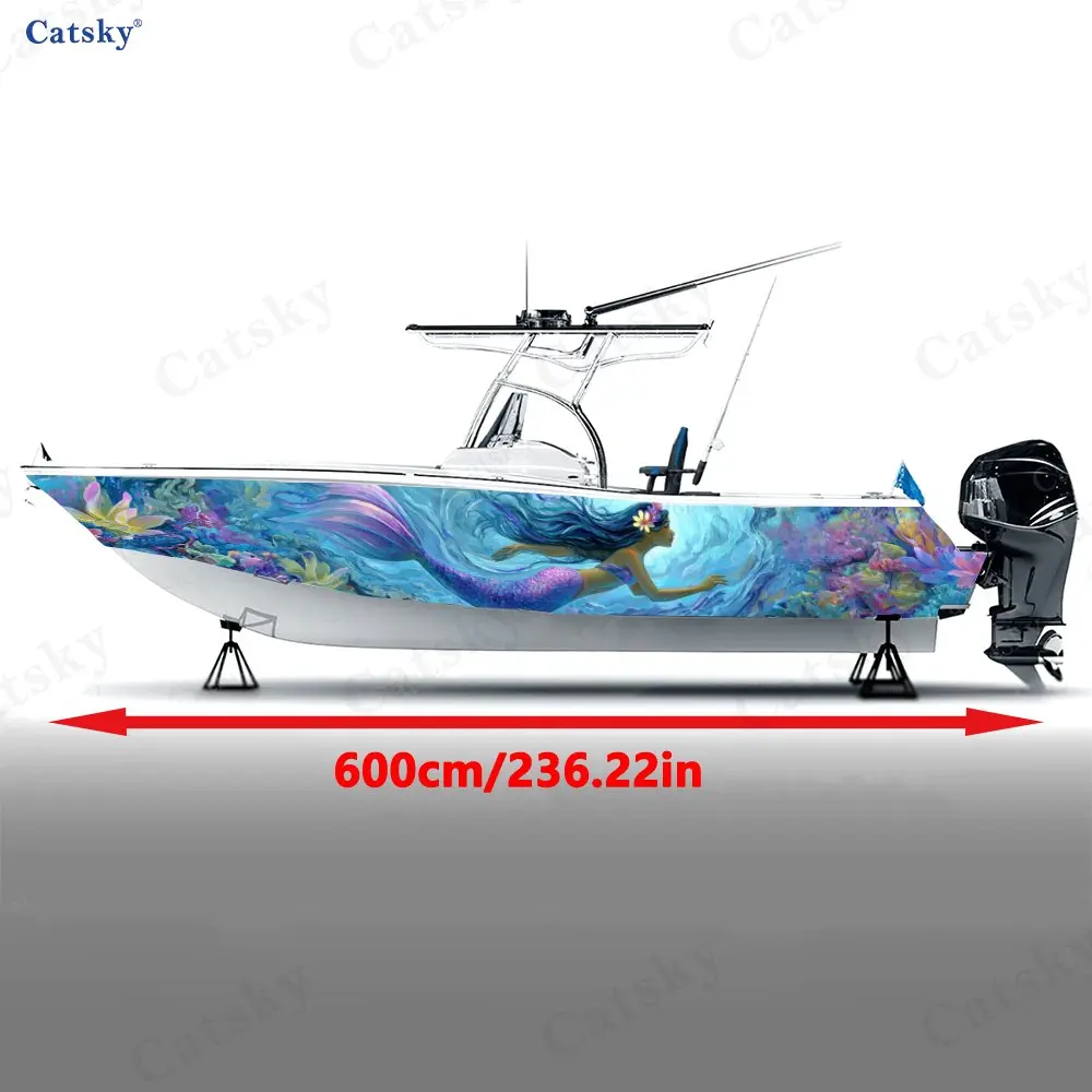 2pcs Colorful Mermaid Boat Stickers, PVC Waterproof Durable Vinyl Wrap Decals for Fishing Boats, Durable and Stylish Design