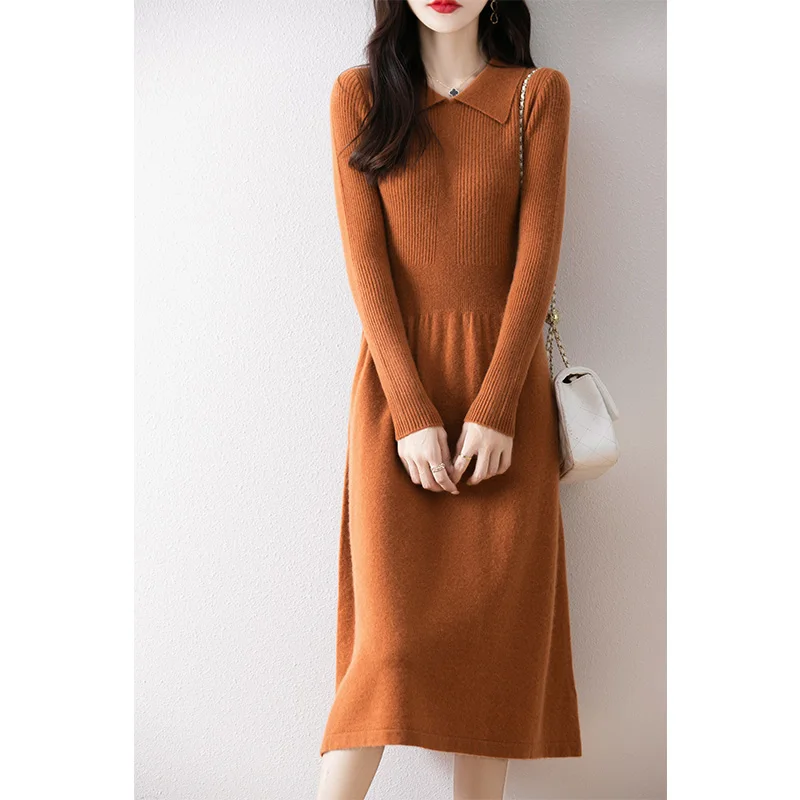 Women\'s Dress On Offer Clearance Free Shipping 100% Wool Knitted Jumpers 2024 Winter Long Dresses Polo Pullovers