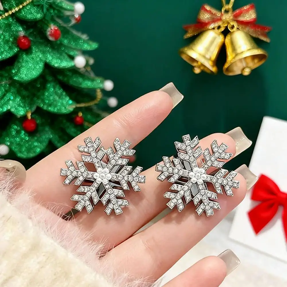 مشابك شعر لؤلؤية ندفة الثلج للنساء، مشابك غرة منقار البط للخريف والشتاء، إكسسوارات للشعر الراقية أغطية الرأس