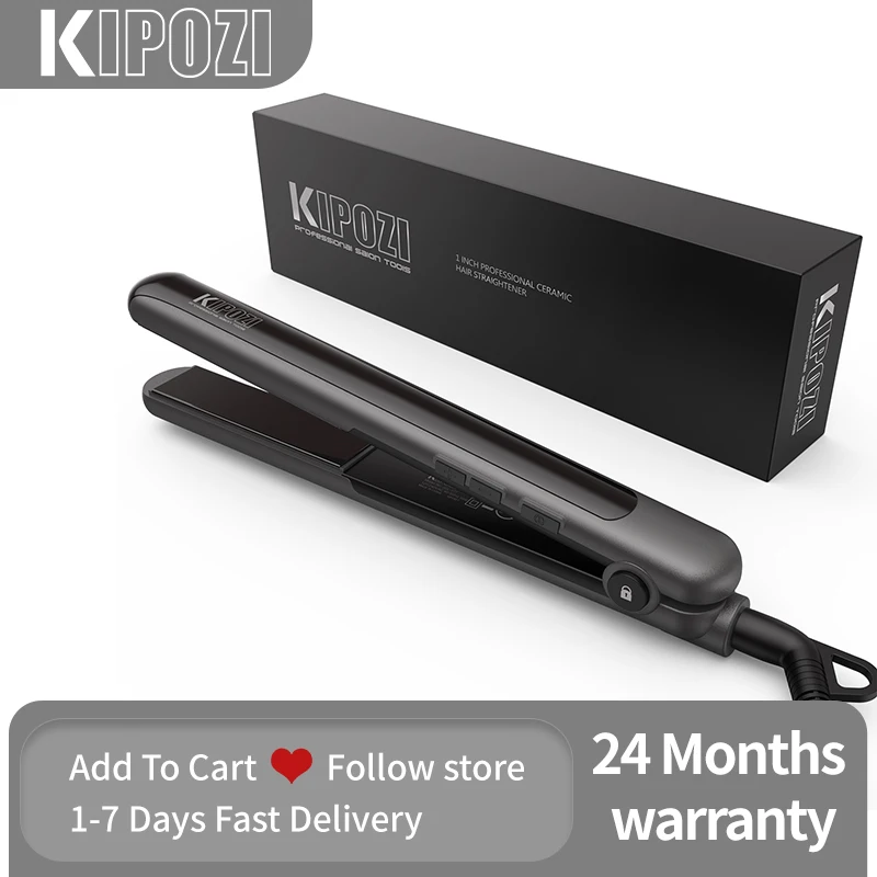 KIPOZI Straightening Iron Ceramic Hair Straightener Adjustable Temperature 2 In 1 Fast Heating Flat Iron 9 Temps LCD Safety Lock