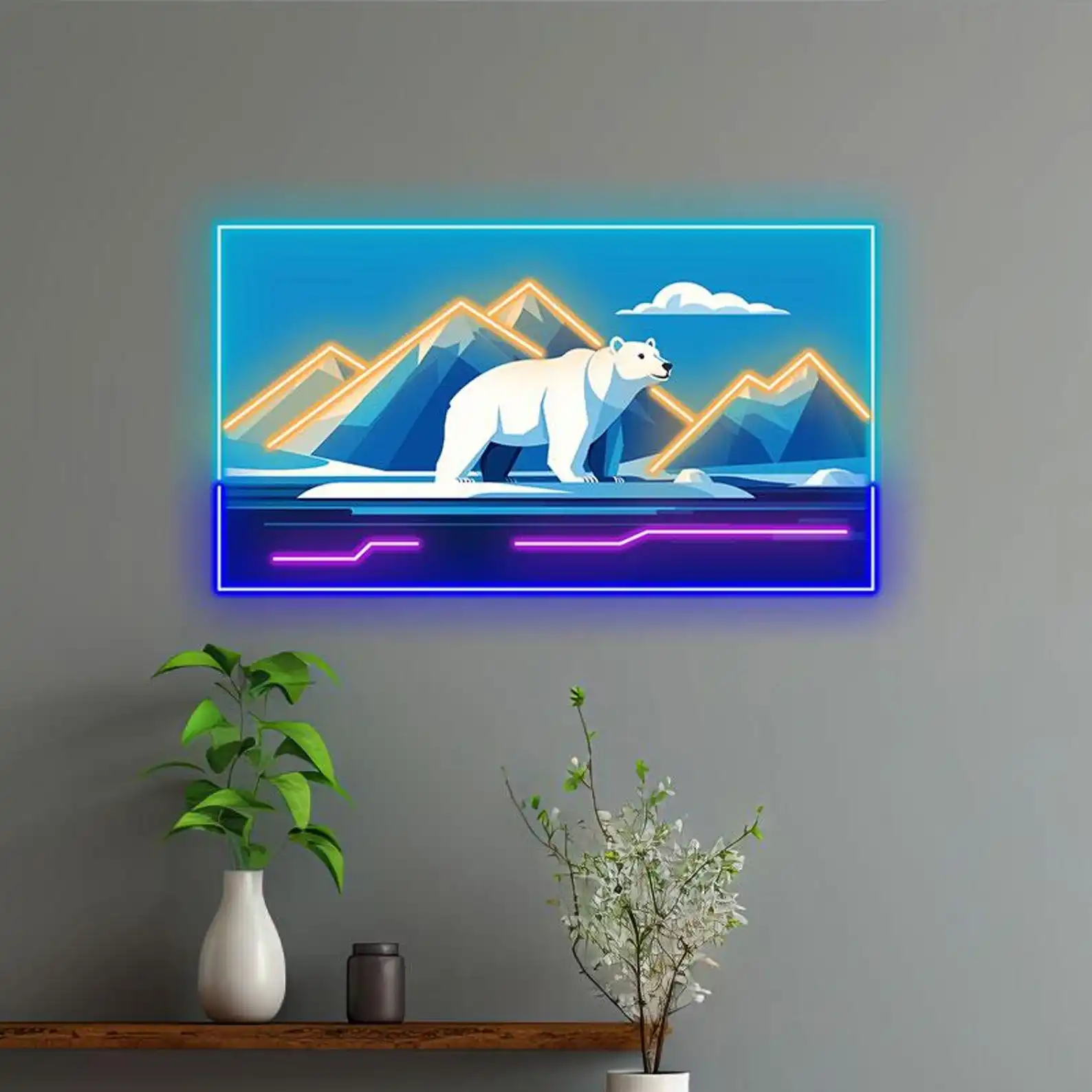 Polar Bear Neon Sign Living Room Landscape Wall Art Decor for Nature Lovers Perfect Game Room Sign Kids Play Areas Unique Sign