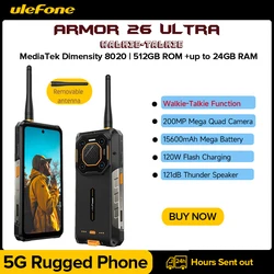 Ulefone Armor 26 Ultra Walkie Talkie 5G Rugged Waterproof Smartphone 120W 15600mAh 200MP+64MP +50MP NFC RAM Up to 24GB+ ROM512GB