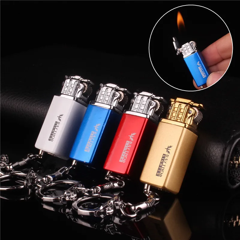 Compact Open Flame Keychain Lighter, Refillable Flint Wheel Gas Lighter, Mini Metal Lighter with Keyring for Daily Use