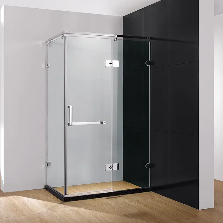 Home Freestanding Corner Rectangular Frameless Design Bathroom Clear Glass Screen Bypass Single Hinged Shower Door With Handle