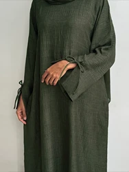 Muslim Abaya Women Dress Solid bow Jalabiya Eid 2025 Ramadan Morocco Islam Vestidos Largos Arab Long Robe Dubai Abayas Kaftan