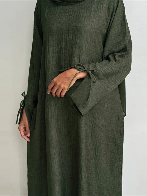 Muzułmańska Abaya Sukienka Damska Solidna kokarda Jalabiya Eid 2025 Ramadan Maroko Islam Vestidos Largos Arabska Długa Szata Dubaj Abayas Kaftan