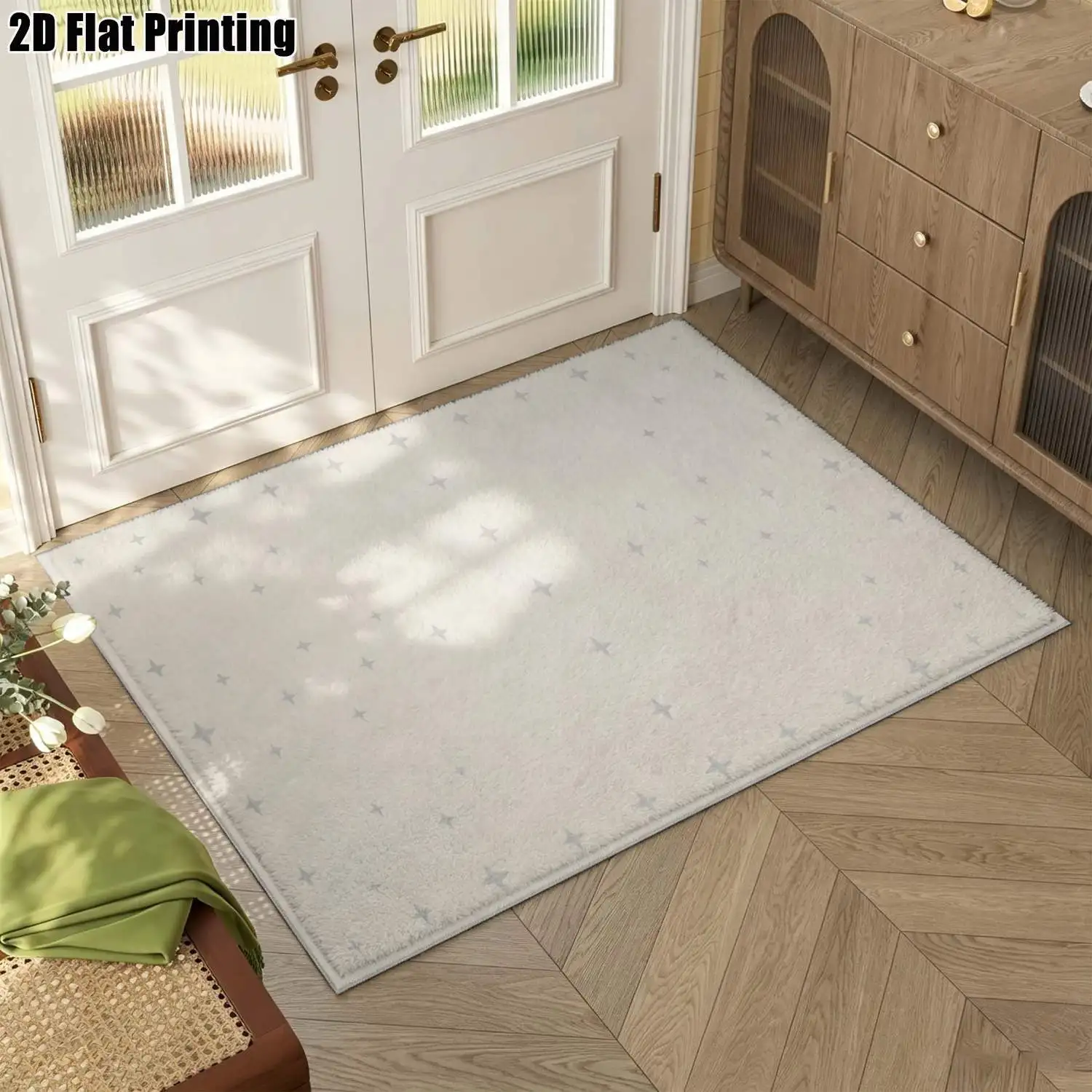 1Pc 2D Printed Light Gray Star Nordic Carpet, Instagram-Inspired Minimalist Floor Mat, Machine Washable, Multi-Size, Ideal for Home Decor in Multiple Spaces