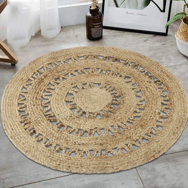 Rug Natural Reversible 100% Jute Braided Carpet Modern Rustic Look Area Rug