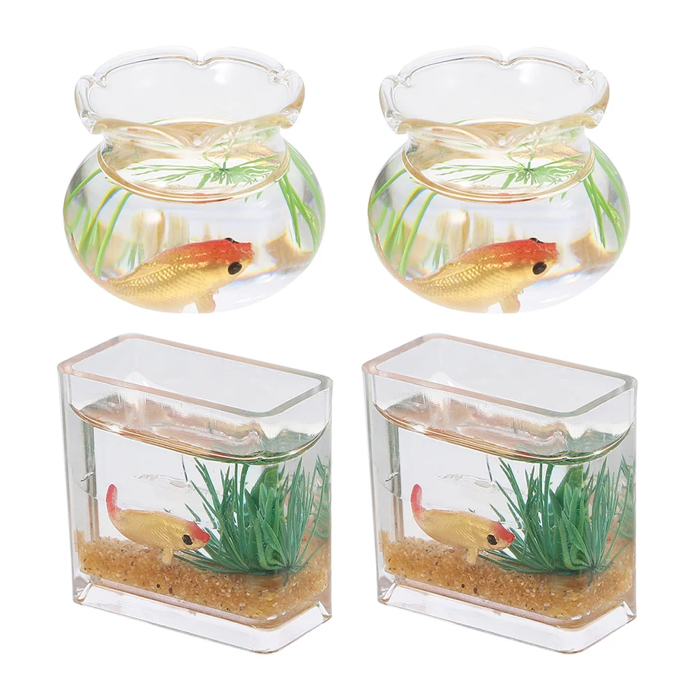 

4 Pcs Mini Fish Bowl Small Aquarium Decorations Toy Minature Miniture Miniature Tank