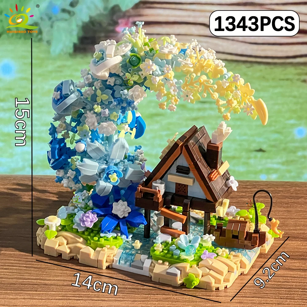 HUIQIBAO 1343 Uds. MOC Luna flor casa Micro bloque de construcción casa de madera modelo diamante ladrillo juguete para niños decoración de escritorio