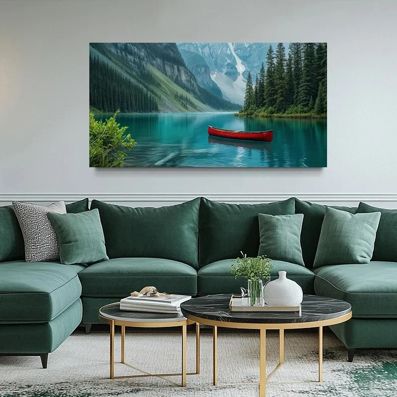 Multiple sizes 1pc frameless  Large size Canvas Painting,Lake Louise National Park Red Canoe Natural Landscape Poster and Prints