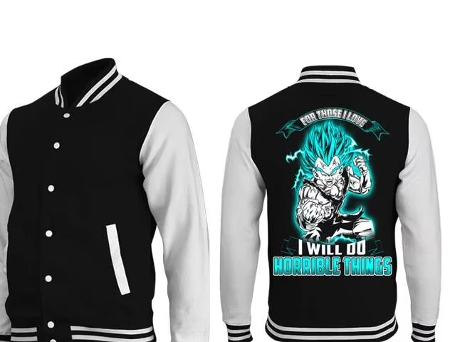 لعبة دراغون بول 2025 جديد فيغيتا البرق هالة الفن والنص تحذير طباعة قطعة واحدة البيسبول سترة الرجال عادية الخريف/الشتاء