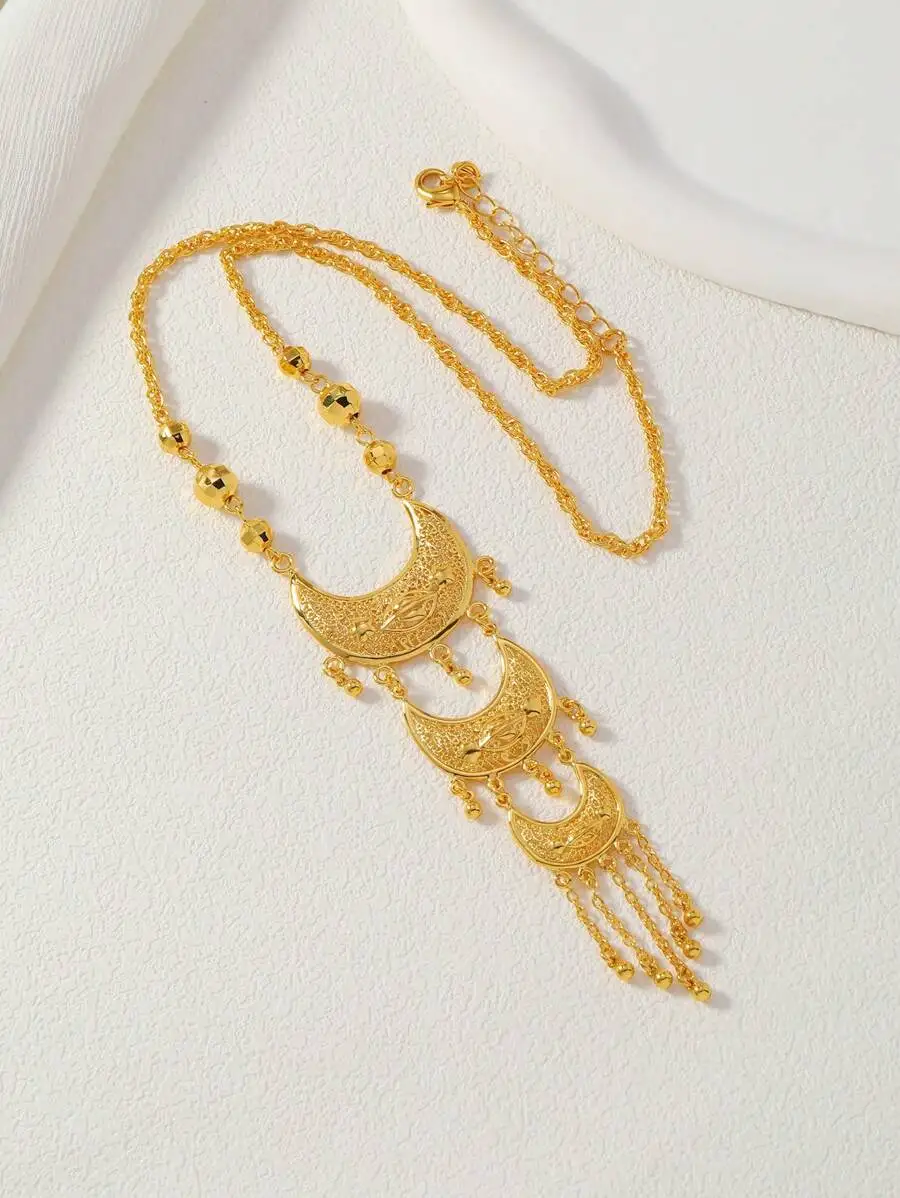

Crescent Moon Pendant Necklace With Tassels For Women Festival Jewelry