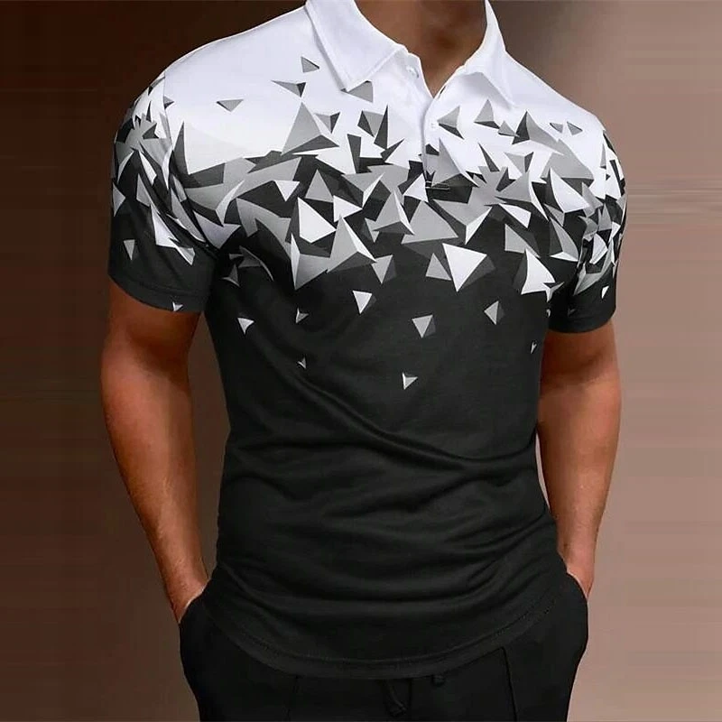 Fragment Blocks Gradient Polo Shirt Men's Clothing Trend Art Style Short Sleeve Loose Golf Shirts Summer Men Fashion T-shirt