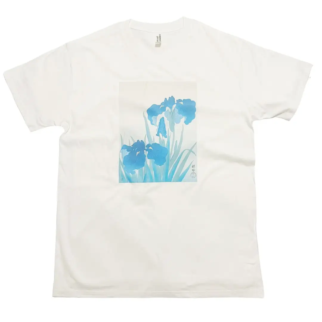 เสื้อยืดลายดอกไม้ไอริส Ohara koson แนววินเทจสไตล์ญี่ปุ่น