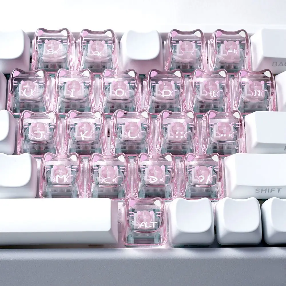 Kitten Pink Love Keycaps Translucent Heart Cute Keycaps Personality DIY Adaptation Ev63 Magnetic Axis Mechanical Keyboard 21keys