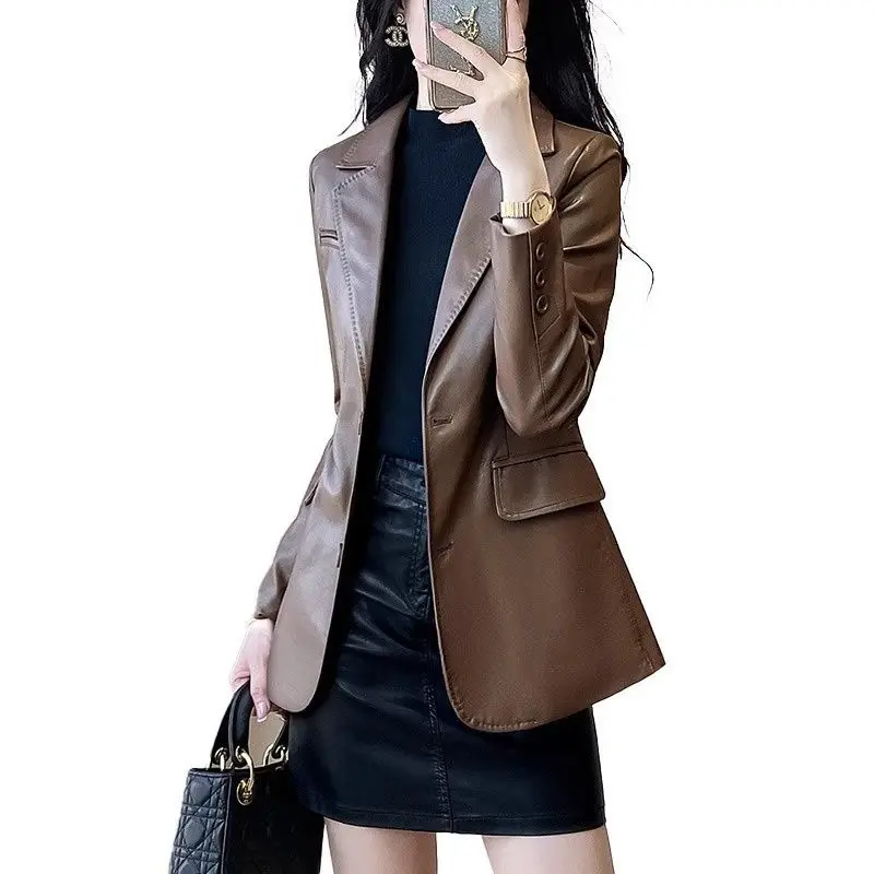 Abito da donna Jaet 2025 Nuovo colore caffè Trendy lungo cappotto in pelle Sve Pendolarismo Sle High-End Feel Small Size Friendly