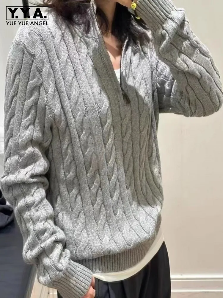 

Vintage Pattern Mens Business Work Sweater Top Casual Stand Collar Zipper Knitted Pullover Jumpers Unisex Autumn Winter Knitwear