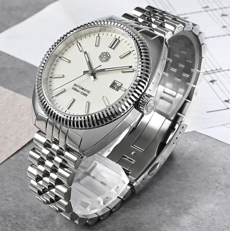 San Martin Мужские автоматические часы 40 мм Механические наручные часы с сапфировым стеклом для дайвера 10ATM Водонепроницаемые BGW-9 Светящийся безель с резьбой YN55