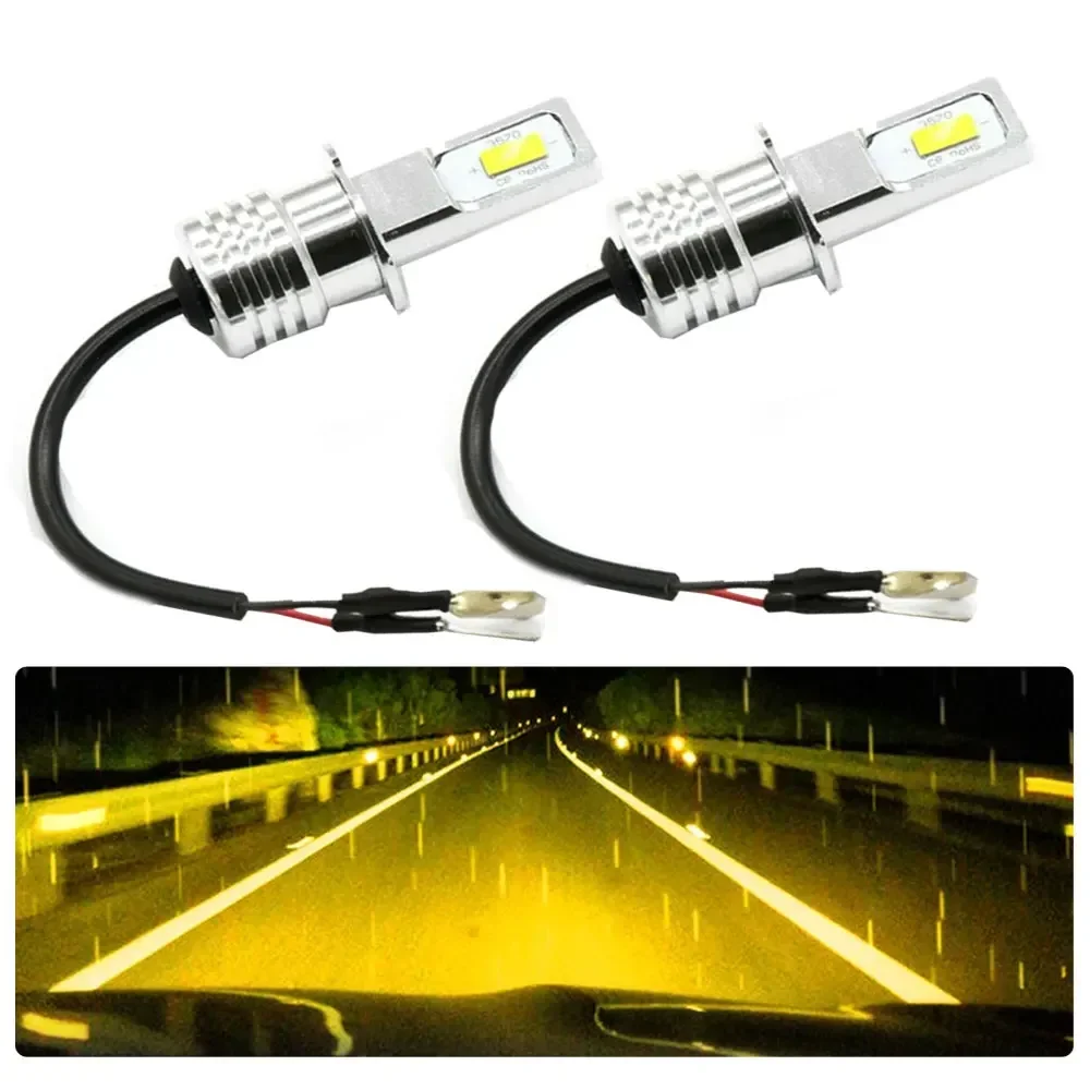 

2pcs Yellow Universal Super Bright 55W H3 CSP LED Fog Light Bulbs Conversion Kit 55W 6000LM 3000K Car Exterior Accessories