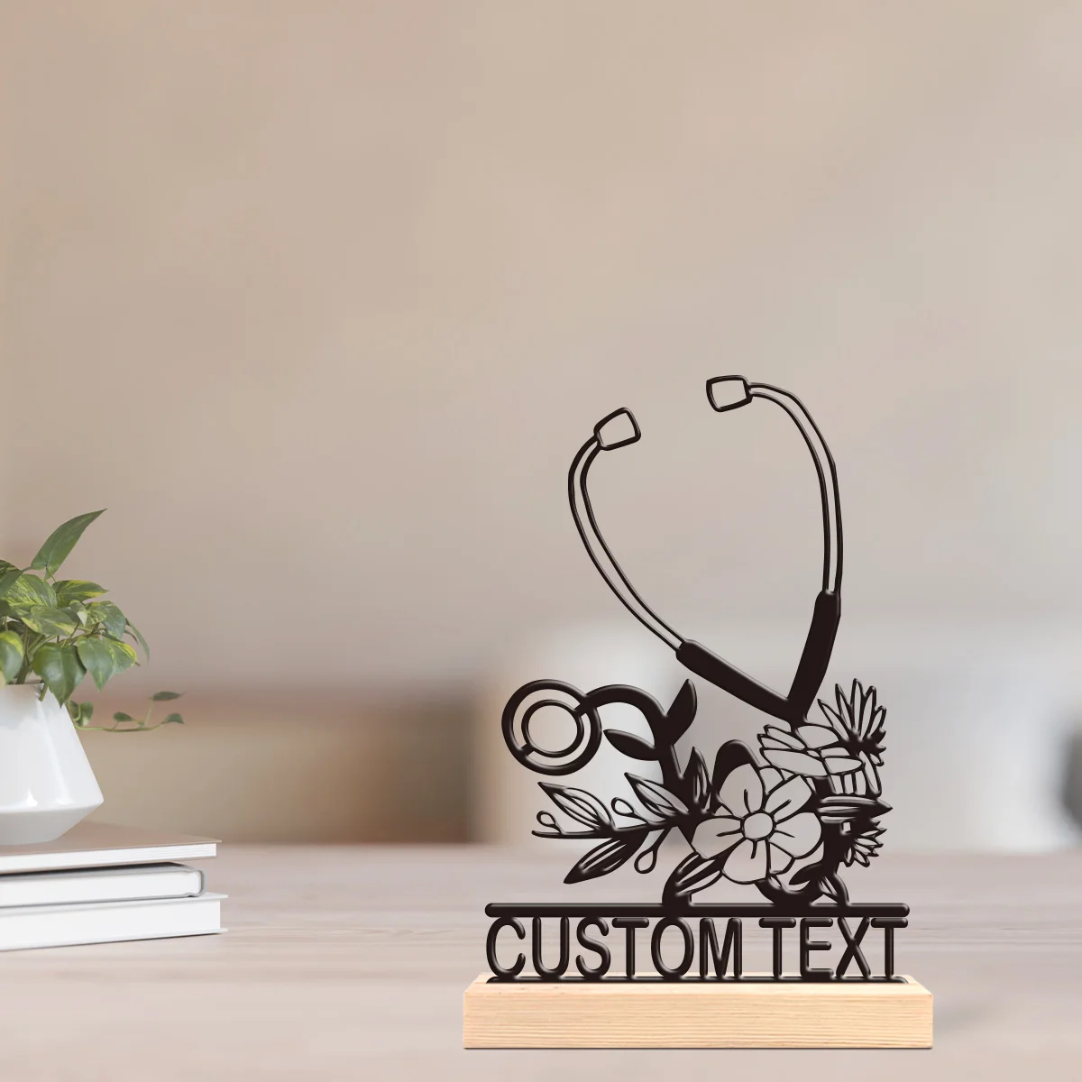 1pc Personalized Retro Iron Statue Decoration Custom Name Equipped with Wooden Base Room Decorations, Bar Counter Decorations
