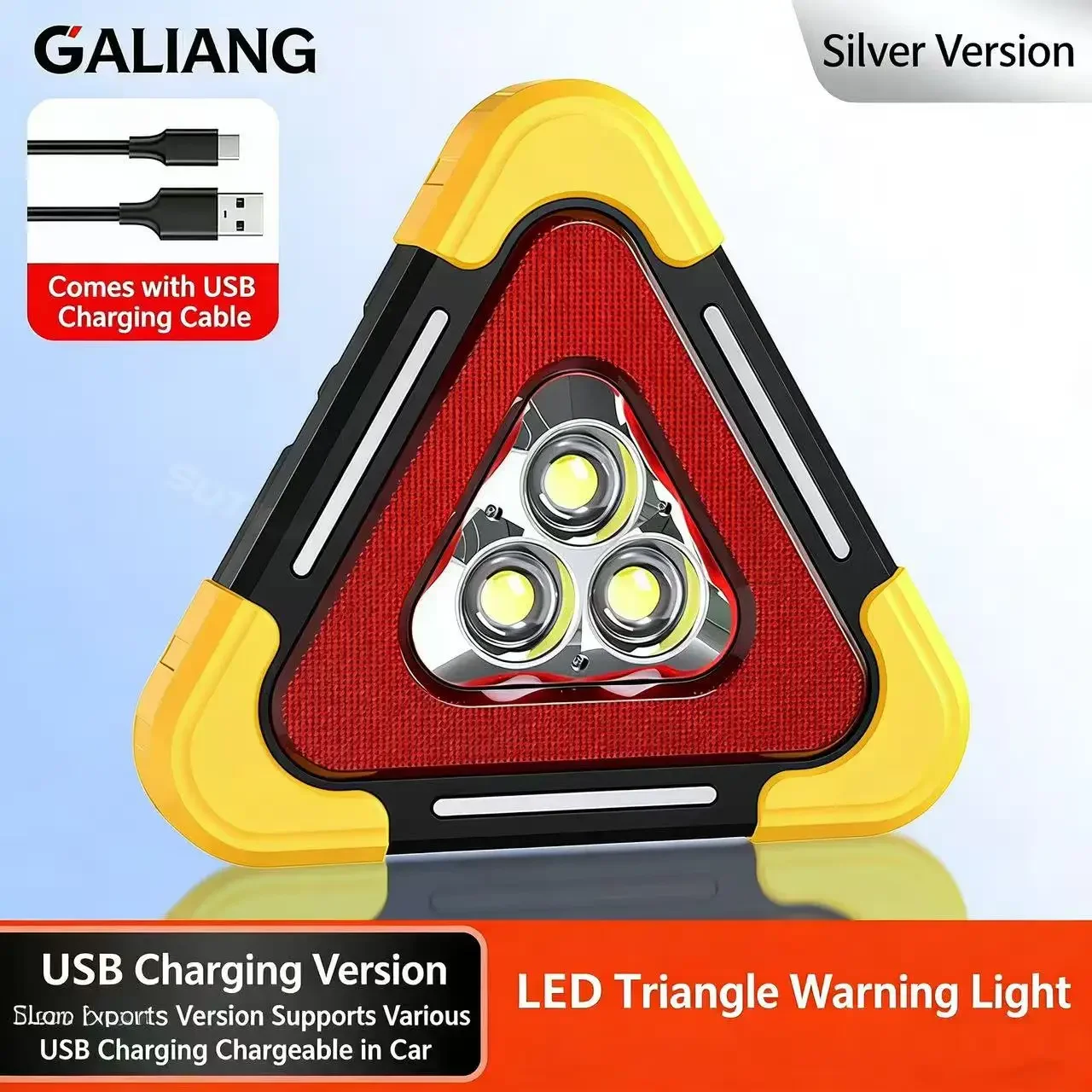 Solar & USB rechargeable triangle warning light with magnetic base, car emergency safety warning light, high-brightness portable