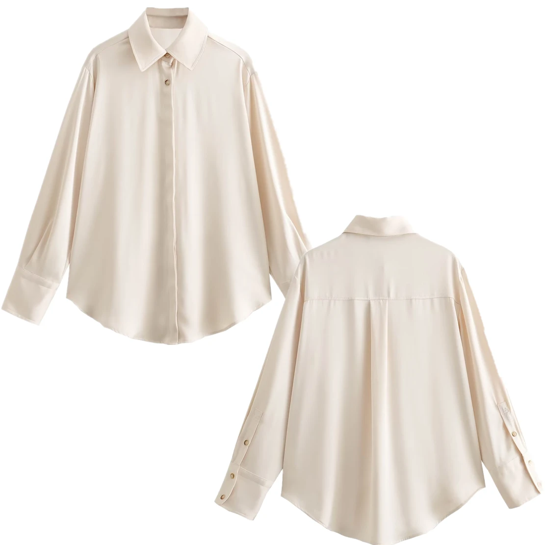 

Dave&Di British Fashion Women's Elegant Long Shirt Satin Commuter Shirt Blouse Women Tops