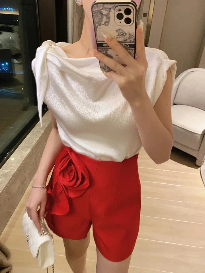 2024SS Summer Luxury New Women High Quality Flower Chic Casual Shorts Pants for Female 3 Color