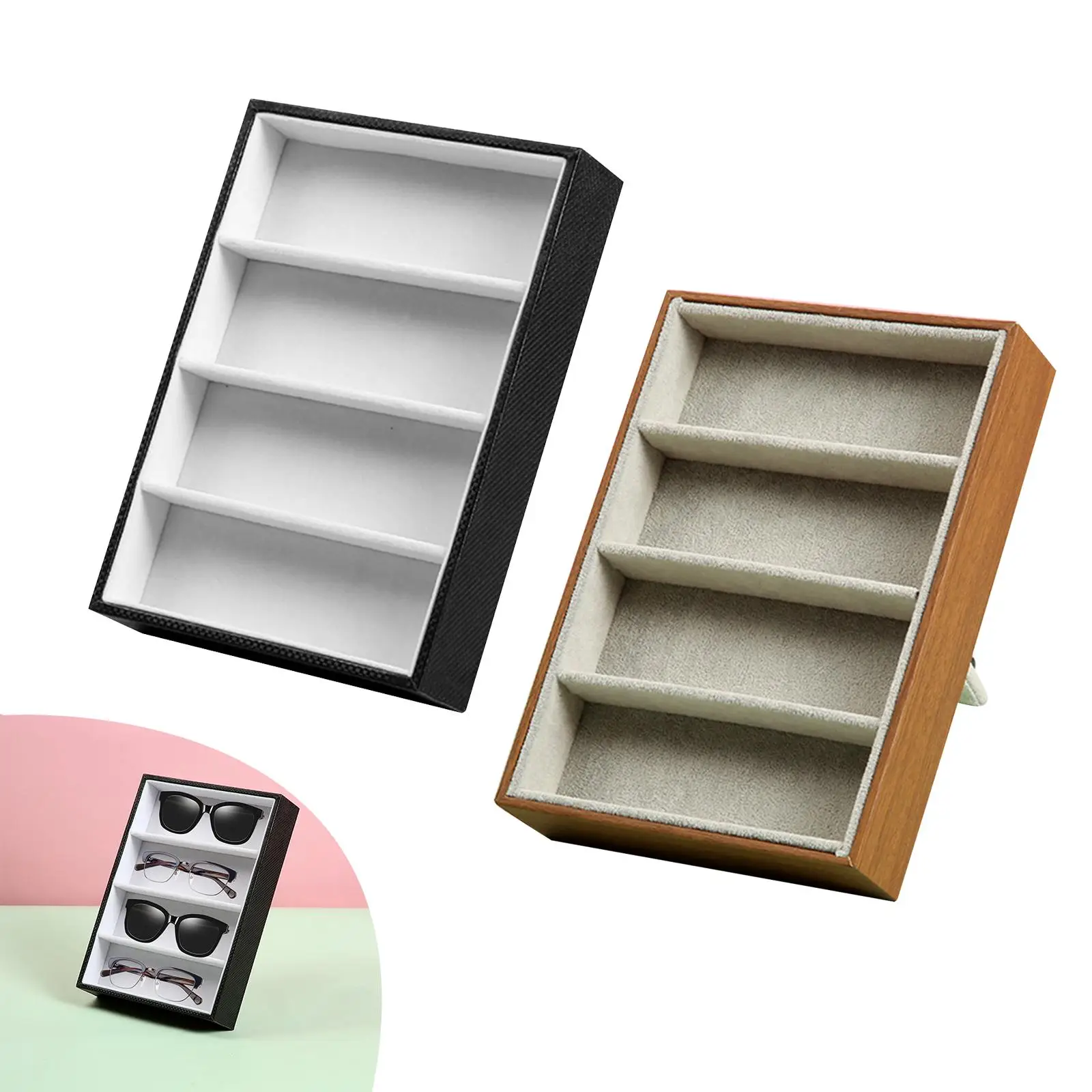 4 Slot Eyeglass Sunglasses Organiser Case Jewelry Watches Sunglass Show Tray Glasses Display Case Sunglasses Storage Rack Stand