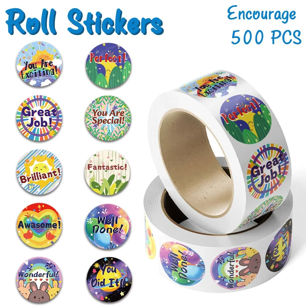 500pcs Encourage Roll Stickers Positive Praise Inspirational Reward Decals For Journal Scrapbook Guitar Skateboard DIY Stickers